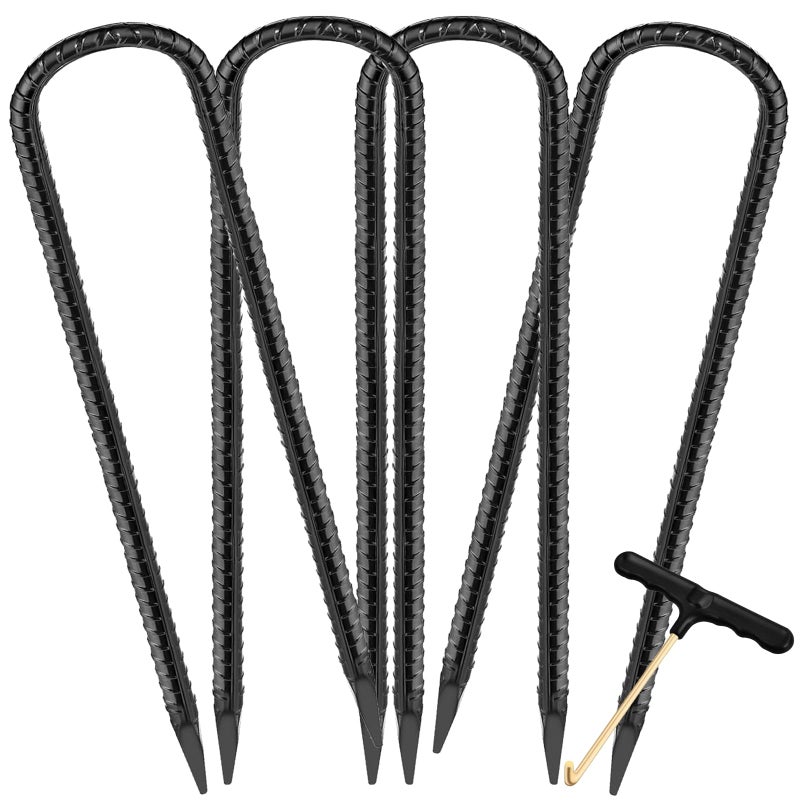 synoratory Trampoline Stakes Anchors High Wind Heavy Duty 12inch U Type Safety Trampoline Wind Stakes Galvanized Steel (4Pcs, Black) - Image 1